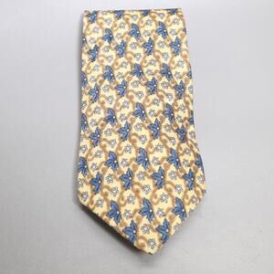 Guitar Tie Mens 58 in Yellow Blue Floral Imported Silk Argyle Wide Lined
